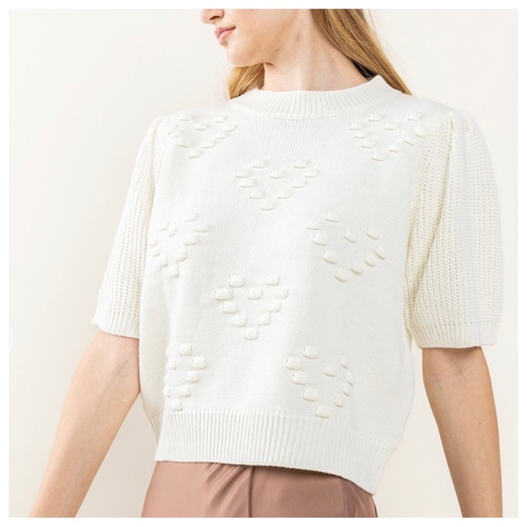 21 3D Heart Textured Balloon Sleeve Knit Sweater Top - Picture 5 of 5